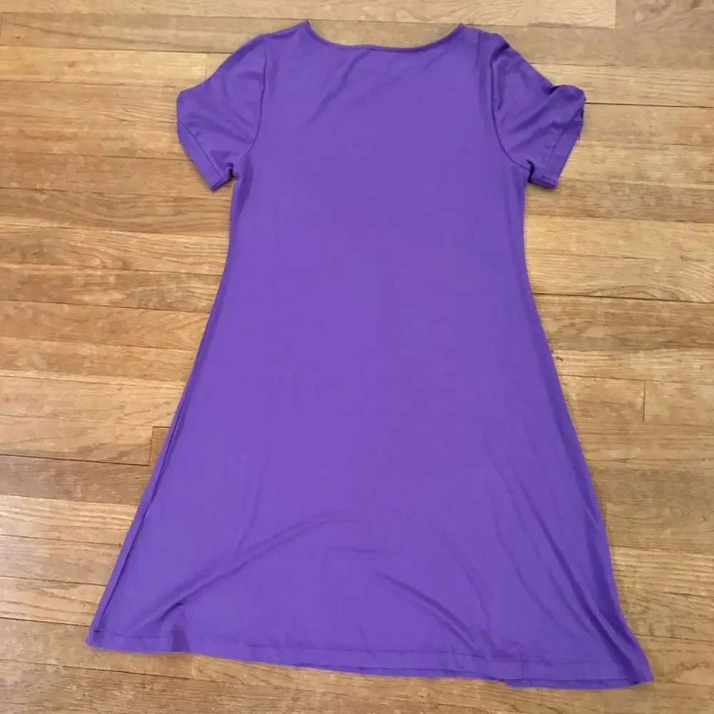 Chico's purple short sleeve jersey knee length crewneck a-line dress size 4 b22